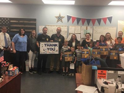 The City of Argo had some locals from surrounding cities to drop off some lunch, sweets and cruiser kits to our police department today.  Showing their love and support!  Thank you!