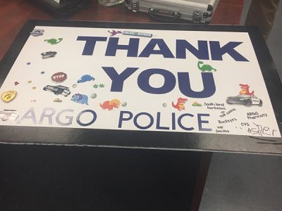 The City of Argo had some locals from surrounding cities to drop off some lunch, sweets and cruiser kits to our police department today.  Showing their love and support!  Thank you!