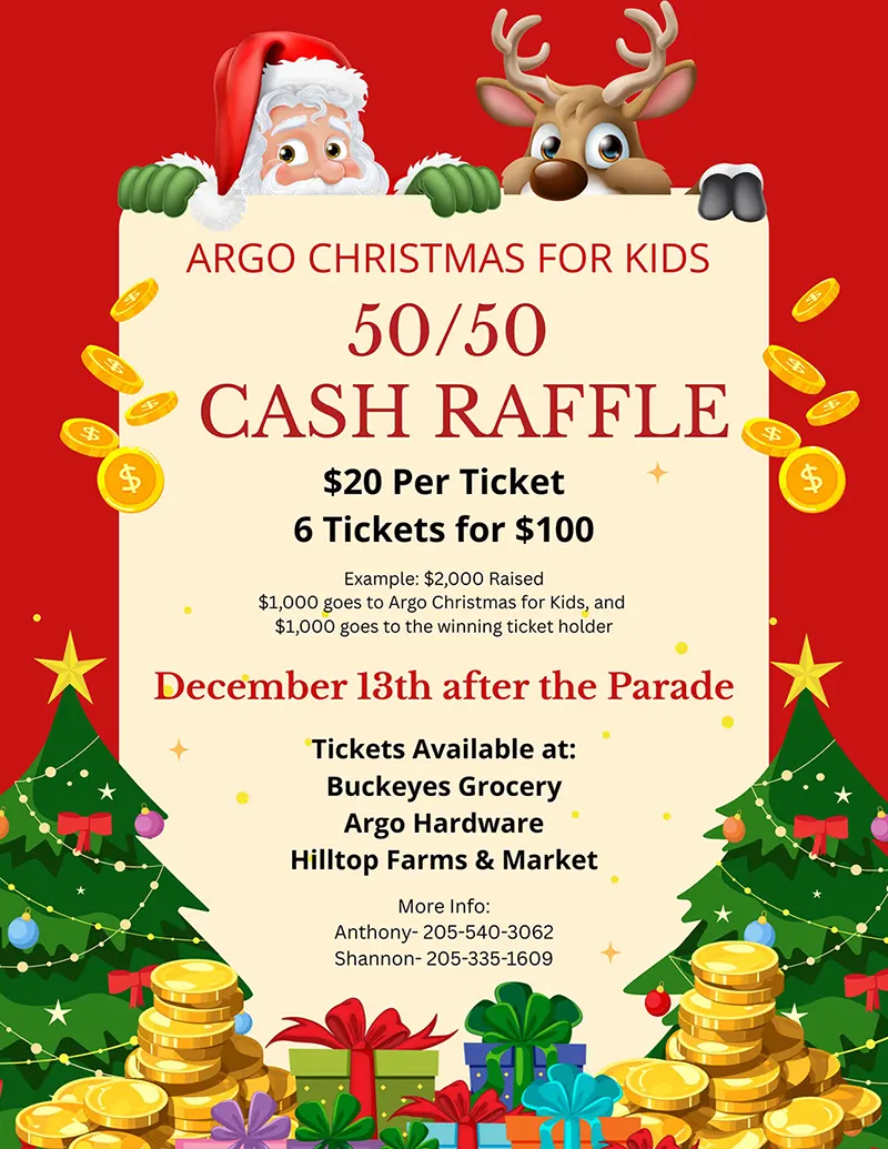 You are invited to participate with the Argo Christmas Parade 2025 on December 13 at 10:00 am. Entry fee: Please bring a toy of $20 or greater